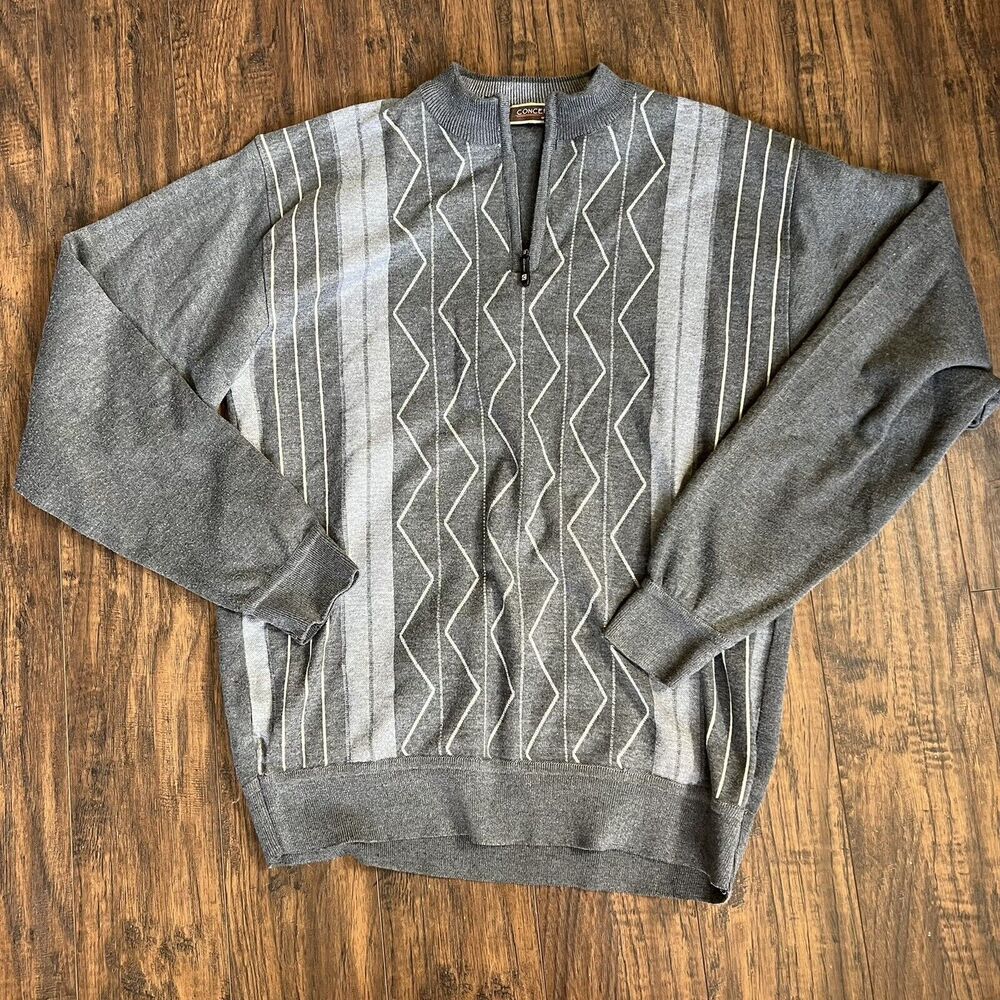 Grandpa Core Sweater Men’s Large Concept Sports Gray 1/4 Zip Geometric